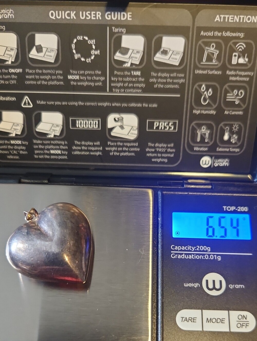 Vintage SU 925 puffy Heart Pendant Sterling Bell. 6.54g Thailand.